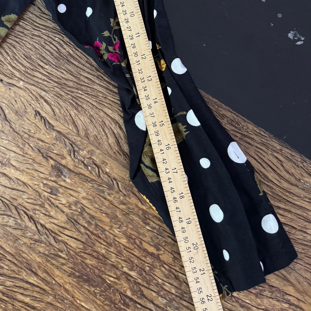 Matty Vintage 90s Black Floral Polka Dot Long Sleeve Maxi Dress Scoop Neck Rayon - Picture 11 of 11